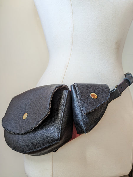 Leather Crossbody Bag: Black with Red Accents