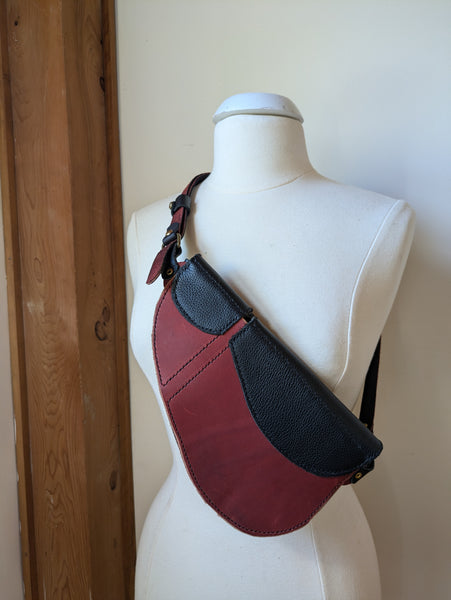 Leather Crossbody Bag: Black with Red Accents