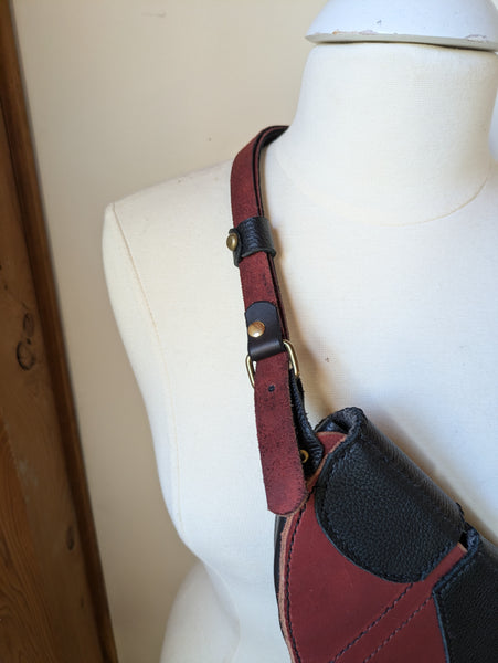 Leather Crossbody Bag: Black with Red Accents