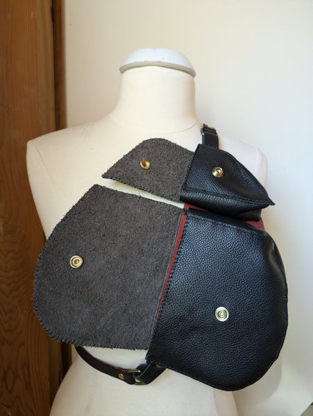 Leather Crossbody Bag: Black with Red Accents